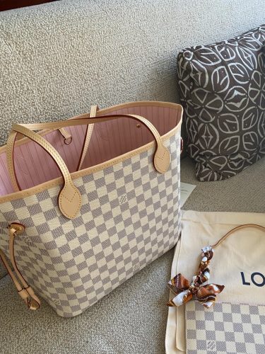 Louis Vuitton N40603 Neverfull MM Rose Ballerine Damier Azur Canvas photo review